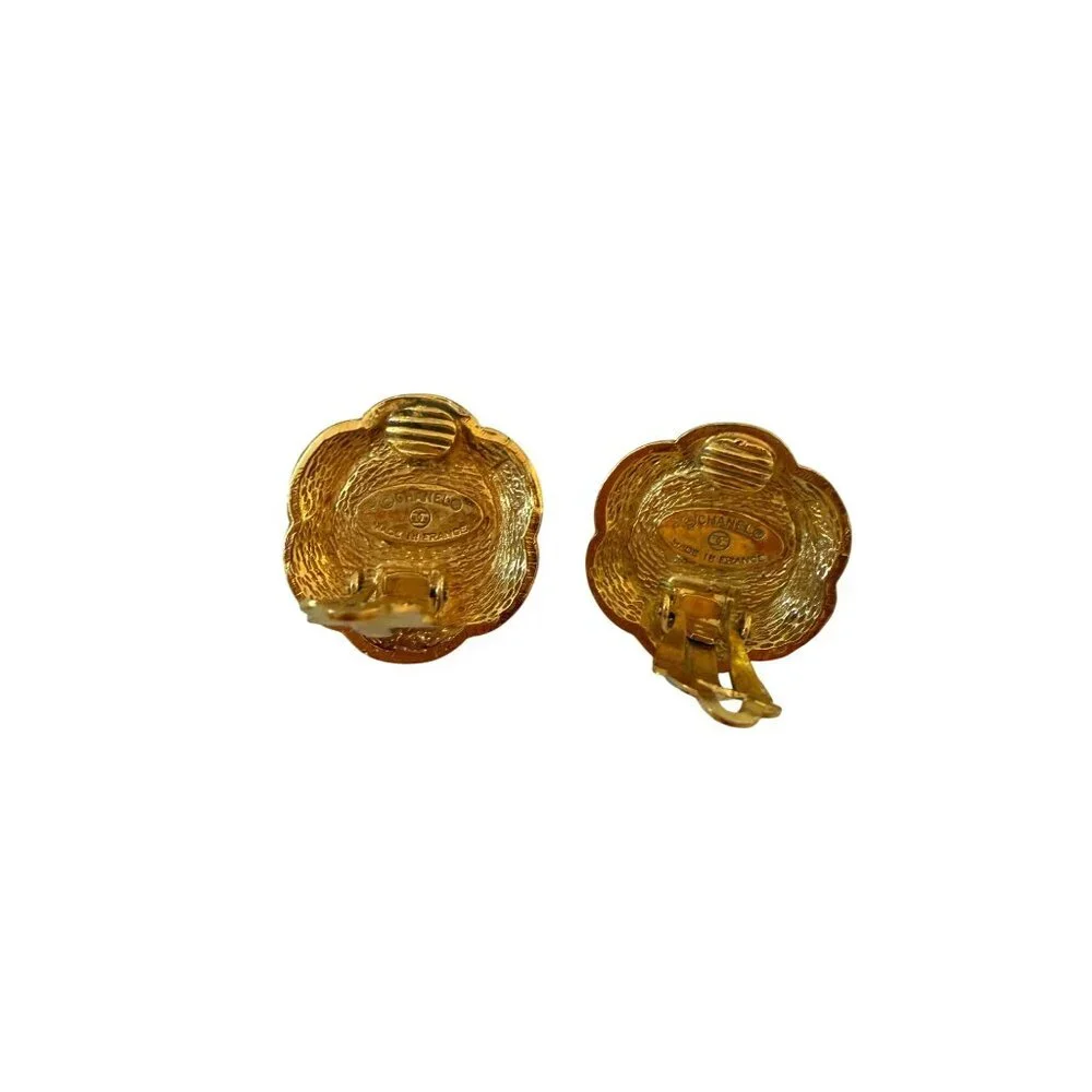 Chanel Logo Gold-plated Flower Central Faux Pearl Clip-On Earrings